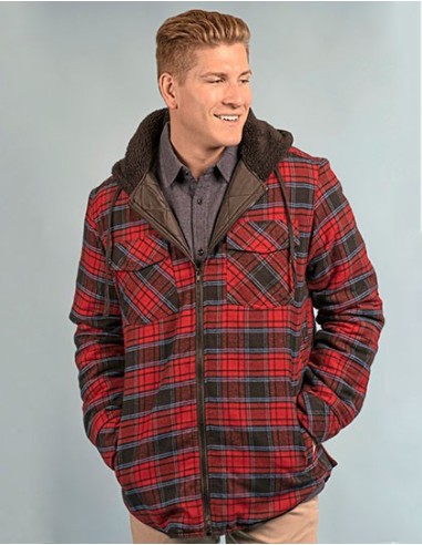 B-8620-Mens Flannel Jacket With Sherpa Hoodie